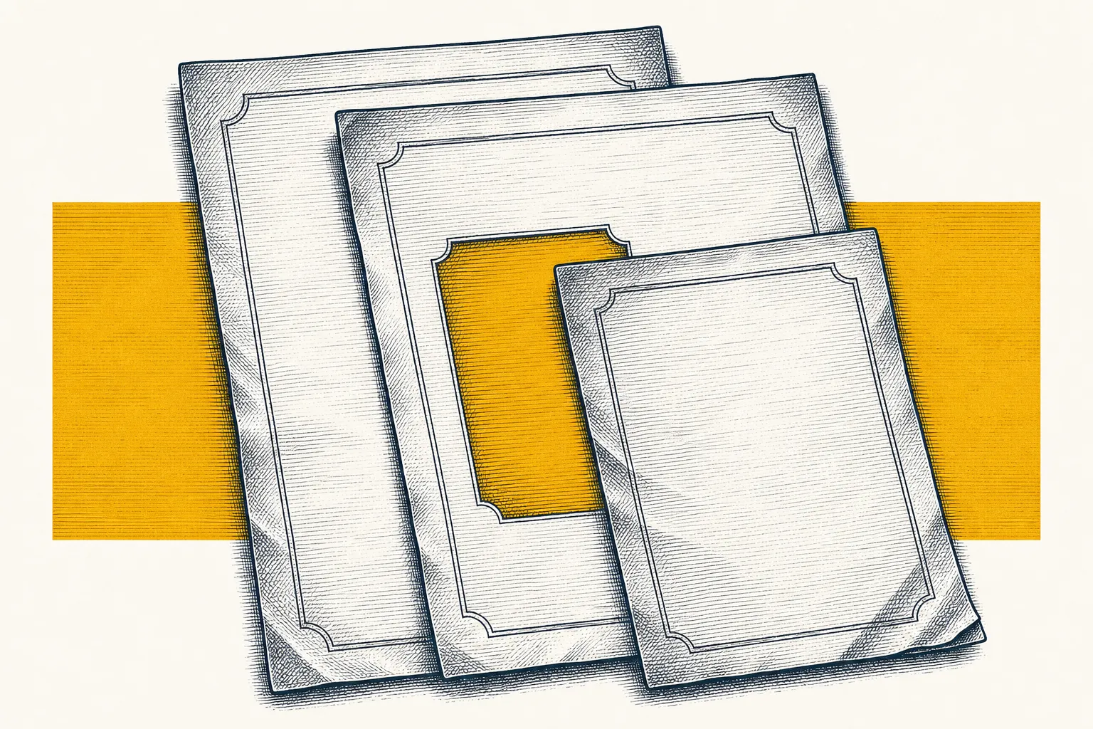 Engraving of layered hatched lease sheets with an amber-highlighted zone
