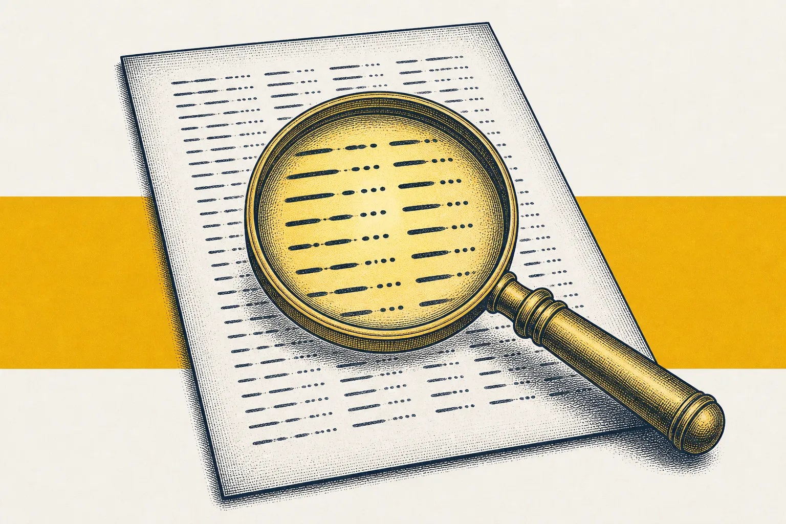 Engraving of a magnifying glass over a lease document