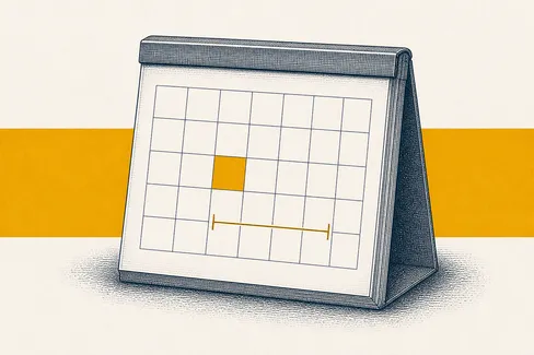 Engraving of a desk calendar with an amber day and bracket